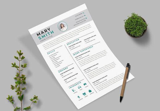 Resume Layout With Grey Accents
