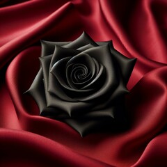 a black rose isolated in red fabric
