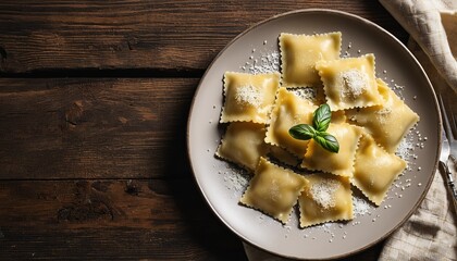 Italian Cuisine: Ravioli with Parmesan on a Plate
