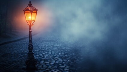 Street lamp in fog. The concept of mystery and illumination.
