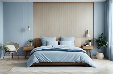 Cozy oom, natural light, with empty on wall . 