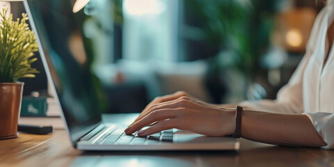 Close-up of a business woman's hands expertly using a calculator and laptop to navigate financial intricacies with precision in her office.