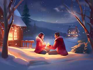 Illustrate a heartening Valentine's Day moment in a cozy setting