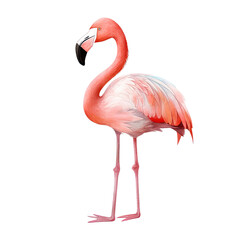 Fototapeta premium AI-generated watercolor clipart of a Flamingo bird illustration. Isolated elements on a white background.