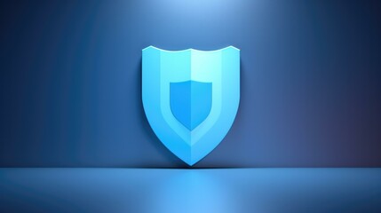 Blue shield icon on dark background. Generative AI. - obrazy, fototapety, plakaty