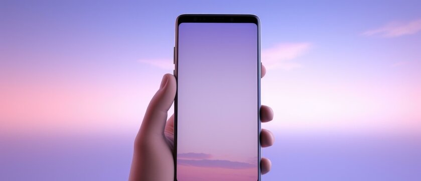 A hand holding up a samsung galaxy s8. Generative AI.