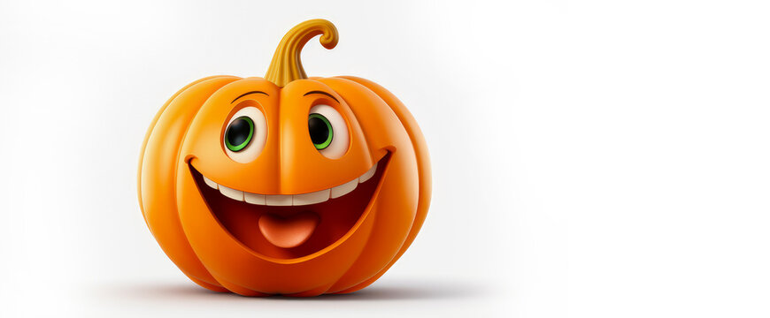 Orange pumpkin with a cheerful face 3D on a white background.