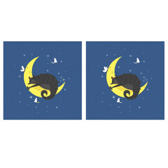 find 10 differences. an illustration for children. an educational game. The cat on the moon