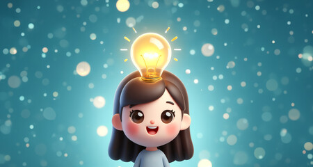 Fototapeta premium Smart child with a light bulb_creativity, ideas