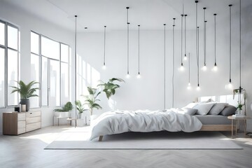 Loft and modern bedroom in white / 3D render image,-