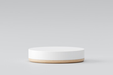 Modern white podium wood surface display 3d show stage background with minimal product pedestal platform presentation scene empty mockup showcase stand natural cosmetic advertising wooden backdrop.