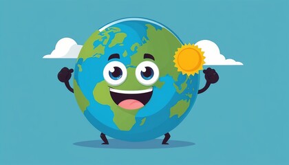 Graphic Design of Planet Earth Cartoon Character in Global Warming