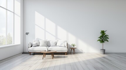 Modern living room interior with white wall
