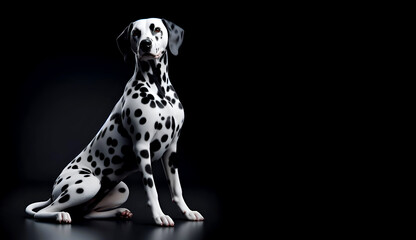 A dalmatian dog breed in black background.