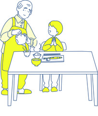 シンプル　イラスト　祖父と孫