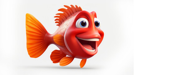 Red fish with a cheerful face 3D on a white background. - Powered by Adobe