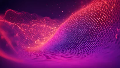 Rolgordijnen abstract illustration background Big data particle wave Neon glowing surface. © iqra