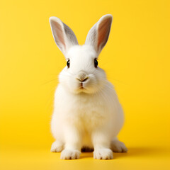 Fototapeta premium White rabbit on a yellow background 