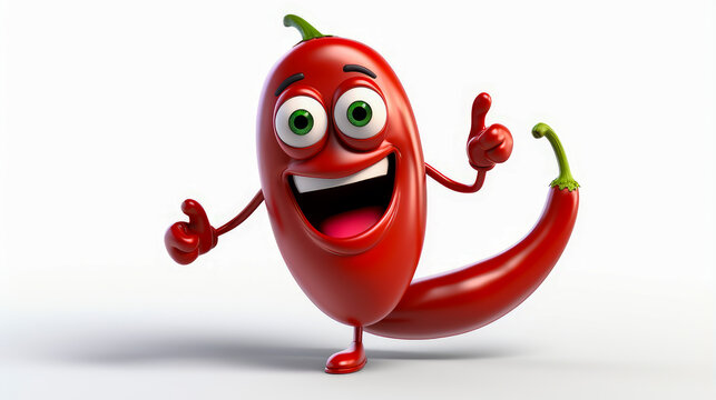 Chili with a cheerful face 3D on a white background.