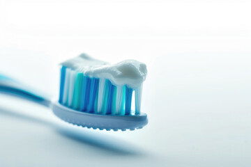 Fototapeta na wymiar A toothbrush featuring toothpaste neatly squeezed onto its bristle head