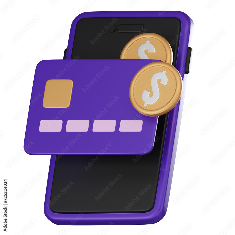 Poster visualizing of payments credit card for online transactions. 3d render.