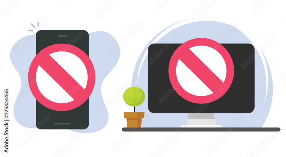 Poster access restricted denied on laptop computer and mobile cell phone screen icon vector graphic illustr