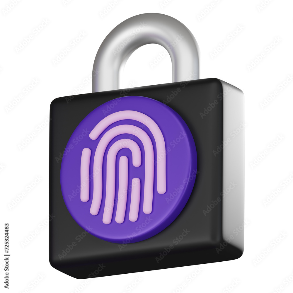 Poster futuristic security, 3d icon of fingerprint lock icon for digital access. 3d render
