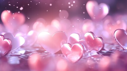Beautiful hearts with smooth glittering and romantic light on bokeh background. Mother's day, valentine's day, wedding, anniversary and holiday concept backdrop. Generative AI