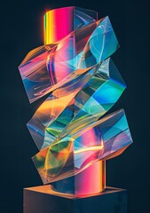 A prism of color! A gleaming glass cube, its facets ablaze with every color of the rainbow - obrazy, fototapety, plakaty
