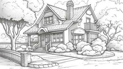 Obraz premium Detailed House Sketch with Trees