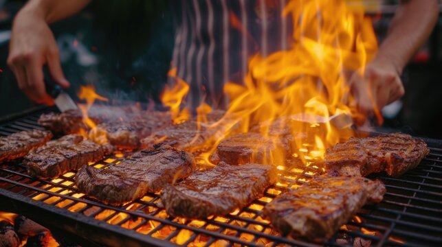 Grilling Steaks Over Open Flame