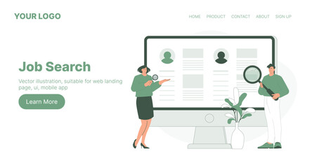 Job Search. Web Landing Page Design. Flat Cartoon Vector Illustration. Vector illustration, suitable for web landing page, ui, mobile app.