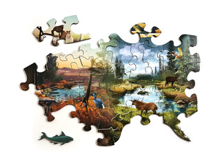 Puzzle-piece ecosystem, highlighting the importance of each part in maintaining balance.
