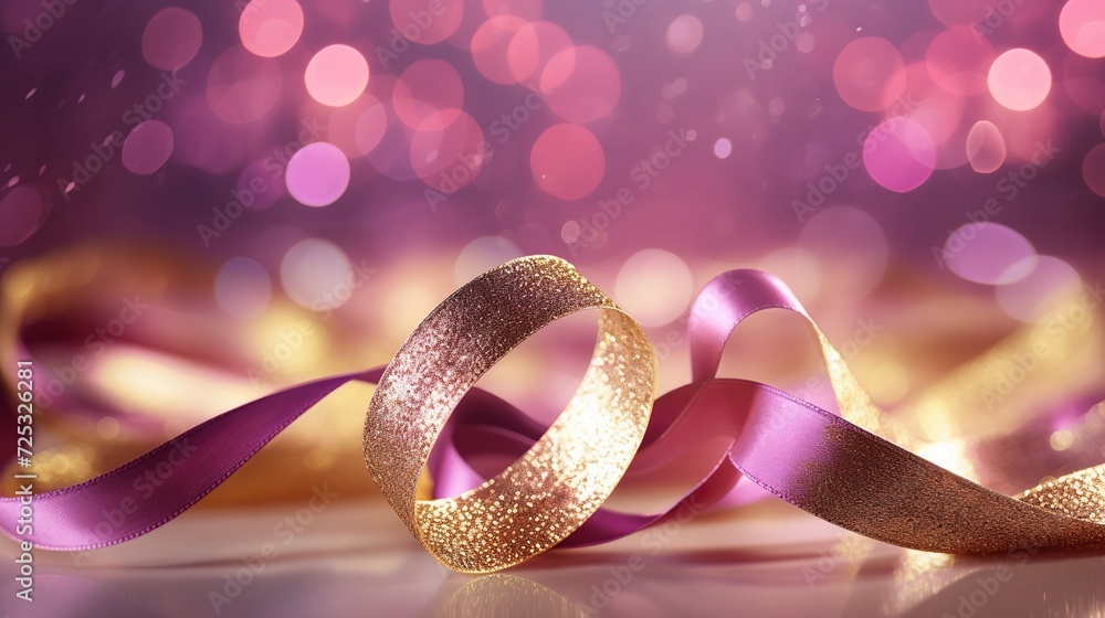 Poster beautiful soft ribbon with smooth romantic light bokeh background. created with generative ai