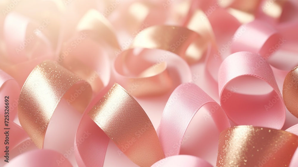 Poster beautiful soft ribbon with smooth romantic light bokeh background. created with generative ai