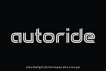 Modern futuristic linear alphabet display font vector. Automotive typeface
