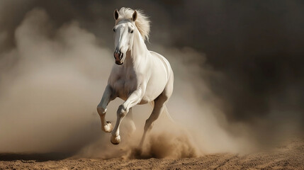 hengst, pferd, andalusisch, weiß, galopp, lauf, wüstenstaub, hintergrund, dunkel, mähne, stallion, horse, andalusian, white, gallop, run, desert dust, background, dark, mane