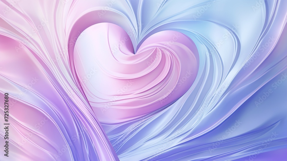 Poster beautiful soft silk swirl with heart shape in gradient pastel color. created with generative ai