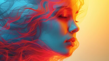 Fototapeta na wymiar multicolored abstract portrait, headshot poster cover design illustration, conceptual digital art