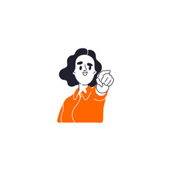 set of poses of half-body people in orange clothes arms