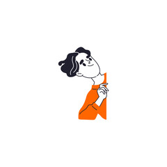 set of poses of half-body people in orange clothes arms