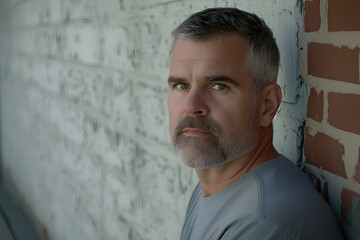 Fototapeta premium confident handsome healthy mature man, middle aged male model isolated on studio background advertising skin care concept. generative AI