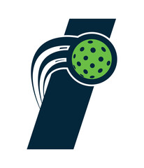 A beautiful flying pickleball logo vector over the letter I. You can use it as club logo, banner design etc.