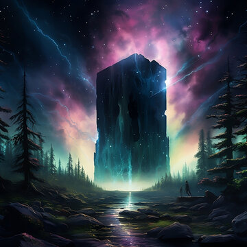 granit, lotus, stein, dunkel, mythisch, wald, nacht, fantasie, licht, leuchten, himmel, granite, lotus, stone, dark, mythical, forest, night, fantasy, light, glow, sky, art