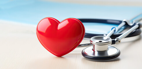 A Red heart with Stethoscope , Organ donor, Hypertension, Heart day.a World heath day - obrazy, fototapety, plakaty