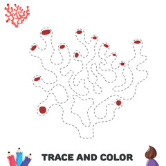Trace and color coral. Handwriting practice. Educational worksheet for kids
