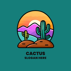 logo flat logo cactus hill with beautiful sunset