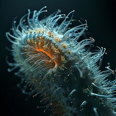 Detailed Close-Up of Paramecium with Cilia and Organelles Visible Against a Dark Background