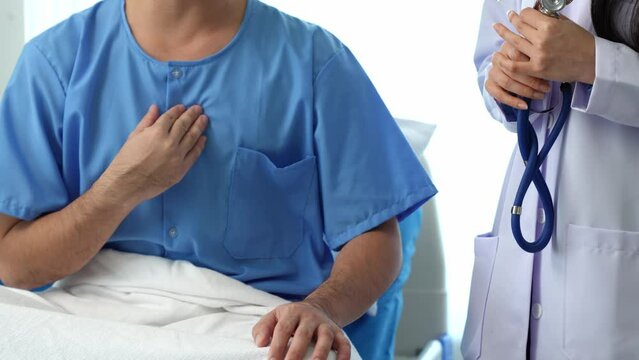 A male patient who had chest pain due to heavy work, shock, and insufficient rest was treated by a doctor at the hospital.