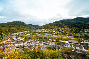 View of the town of Hornberg and the surrounding nature from Hornberg Castle. Landscape with a town...